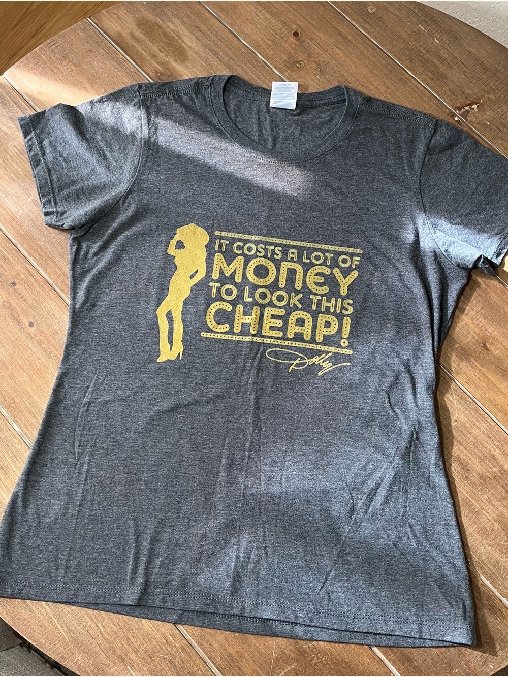 Dolly Parton Charcoal Tee with Gold Screenprint Women’s Size medium.